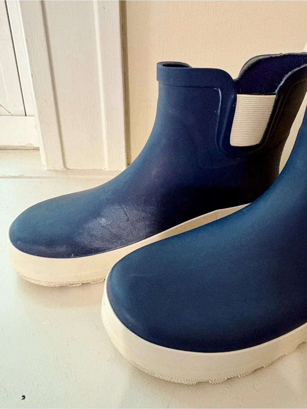 Janie and Jack Navy Chelsea Rain Boots with Cream Sole